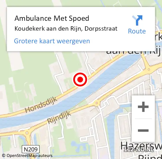 Locatie op kaart van de 112 melding: Ambulance Met Spoed Naar Koudekerk aan den Rijn, Dorpsstraat op 8 oktober 2023 08:01