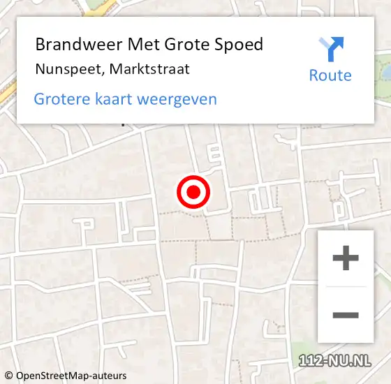 Locatie op kaart van de 112 melding: Brandweer Met Grote Spoed Naar Nunspeet, Marktstraat op 8 oktober 2023 08:06