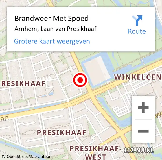 Locatie op kaart van de 112 melding: Brandweer Met Spoed Naar Arnhem, Laan van Presikhaaf op 8 oktober 2023 08:54