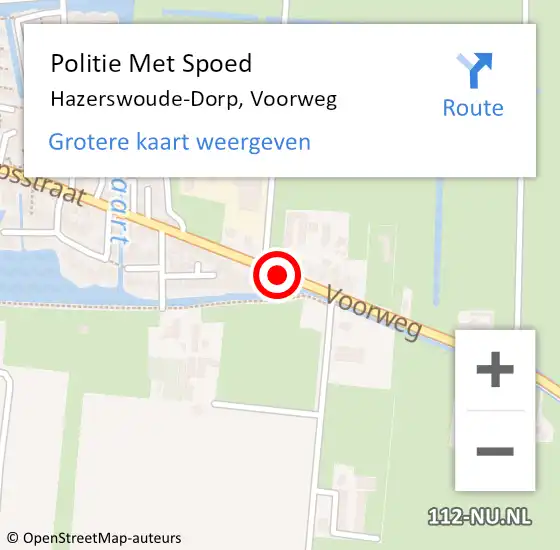 Locatie op kaart van de 112 melding: Politie Met Spoed Naar Hazerswoude-Dorp, Voorweg op 8 oktober 2023 09:04