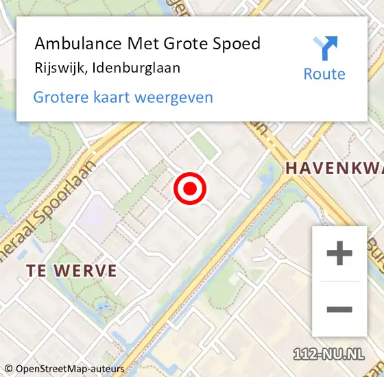 Locatie op kaart van de 112 melding: Ambulance Met Grote Spoed Naar Rijswijk, Idenburglaan op 8 oktober 2023 09:19