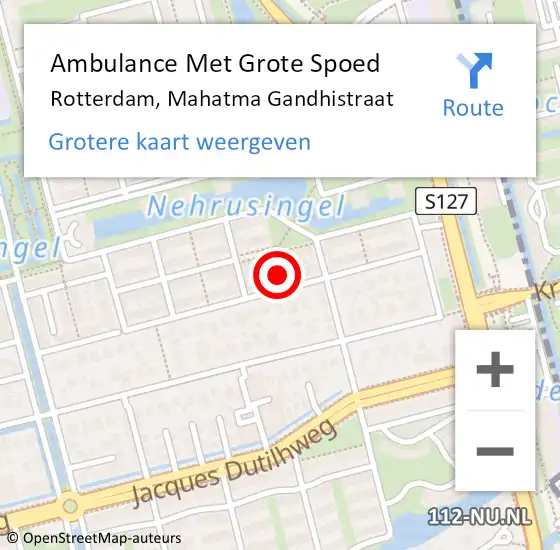 Locatie op kaart van de 112 melding: Ambulance Met Grote Spoed Naar Rotterdam, Mahatma Gandhistraat op 8 oktober 2023 09:21