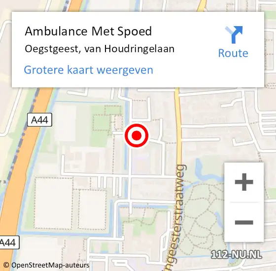 Locatie op kaart van de 112 melding: Ambulance Met Spoed Naar Oegstgeest, van Houdringelaan op 8 oktober 2023 09:27