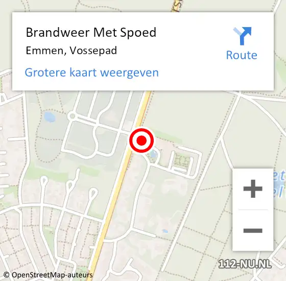 Locatie op kaart van de 112 melding: Brandweer Met Spoed Naar Emmen, Vossepad op 8 oktober 2023 09:36