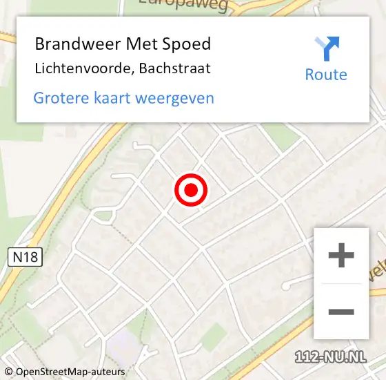 Locatie op kaart van de 112 melding: Brandweer Met Spoed Naar Lichtenvoorde, Bachstraat op 8 oktober 2023 10:10