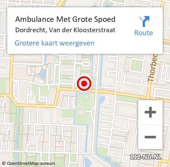 Locatie op kaart van de 112 melding: Ambulance Met Grote Spoed Naar Dordrecht, Van der Kloosterstraat op 8 oktober 2023 10:34