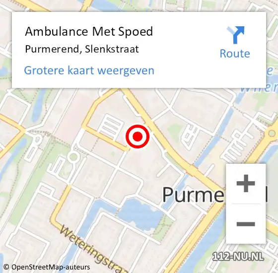 Locatie op kaart van de 112 melding: Ambulance Met Spoed Naar Purmerend, Slenkstraat op 8 oktober 2023 10:39