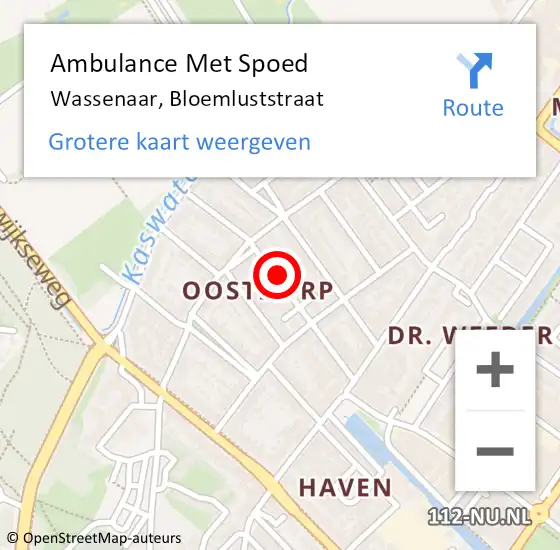 Locatie op kaart van de 112 melding: Ambulance Met Spoed Naar Wassenaar, Bloemluststraat op 8 oktober 2023 11:00