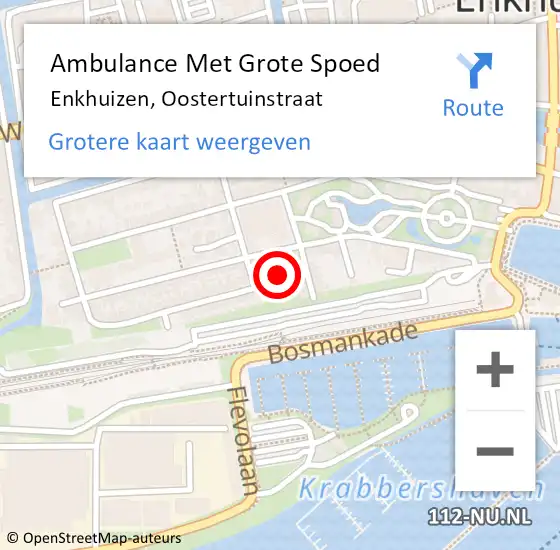 Locatie op kaart van de 112 melding: Ambulance Met Grote Spoed Naar Enkhuizen, Oostertuinstraat op 8 oktober 2023 11:19