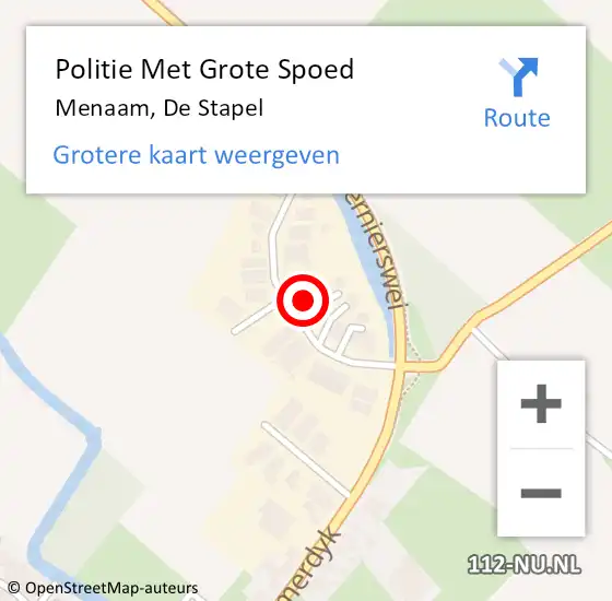 Locatie op kaart van de 112 melding: Politie Met Grote Spoed Naar Menaam, De Stapel op 8 oktober 2023 11:22