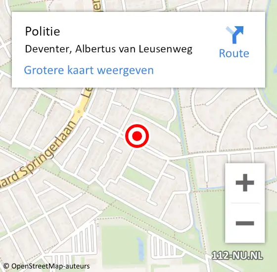 Locatie op kaart van de 112 melding: Politie Deventer, Albertus van Leusenweg op 8 oktober 2023 11:35