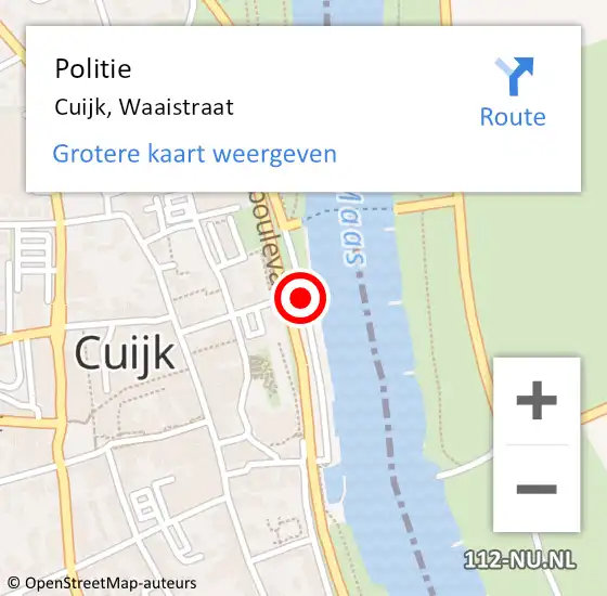 Locatie op kaart van de 112 melding: Politie Cuijk, Waaistraat op 8 oktober 2023 11:43