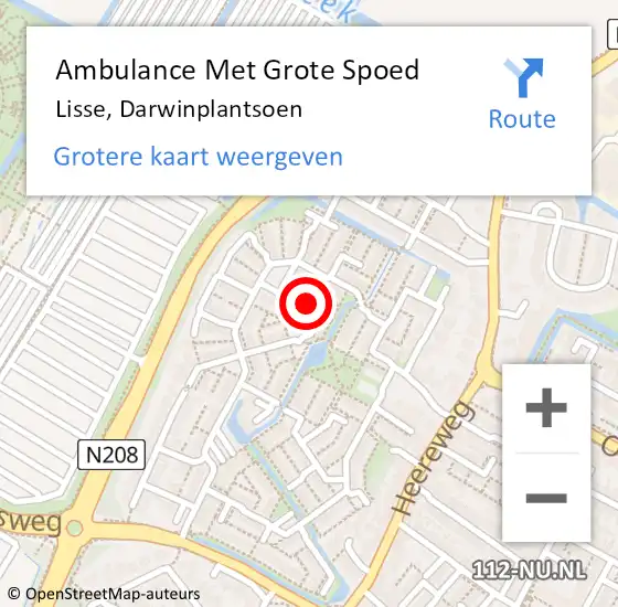 Locatie op kaart van de 112 melding: Ambulance Met Grote Spoed Naar Lisse, Darwinplantsoen op 8 oktober 2023 11:46