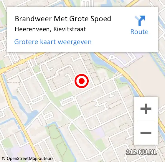 Locatie op kaart van de 112 melding: Brandweer Met Grote Spoed Naar Heerenveen, Kievitstraat op 8 oktober 2023 11:58