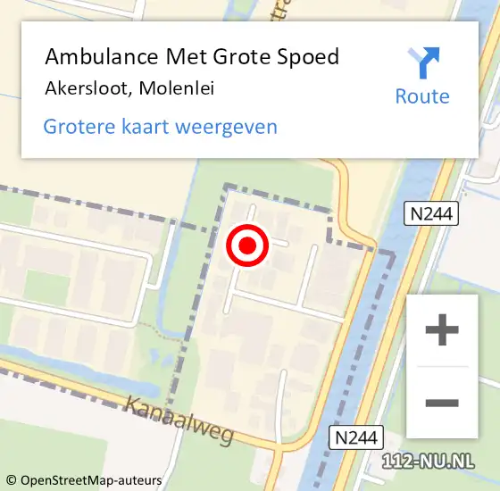 Locatie op kaart van de 112 melding: Ambulance Met Grote Spoed Naar Akersloot, Molenlei op 8 oktober 2023 13:16