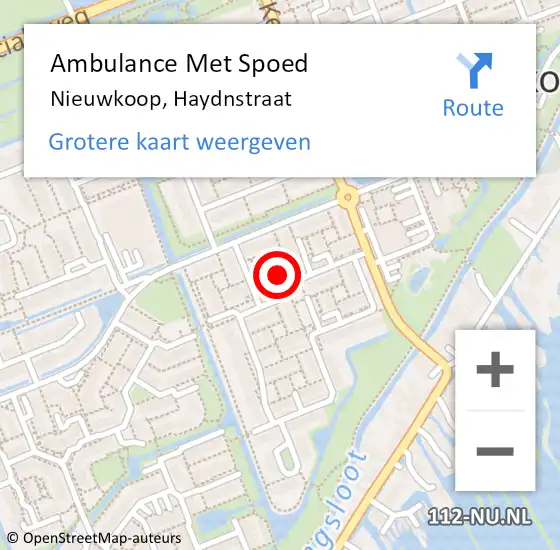 Locatie op kaart van de 112 melding: Ambulance Met Spoed Naar Nieuwkoop, Haydnstraat op 8 oktober 2023 13:32