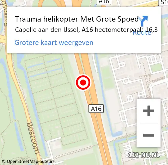 Locatie op kaart van de 112 melding: Trauma helikopter Met Grote Spoed Naar Capelle aan den IJssel, A16 hectometerpaal: 16,3 op 8 oktober 2023 13:52