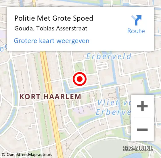 Locatie op kaart van de 112 melding: Politie Met Grote Spoed Naar Gouda, Tobias Asserstraat op 8 oktober 2023 14:03