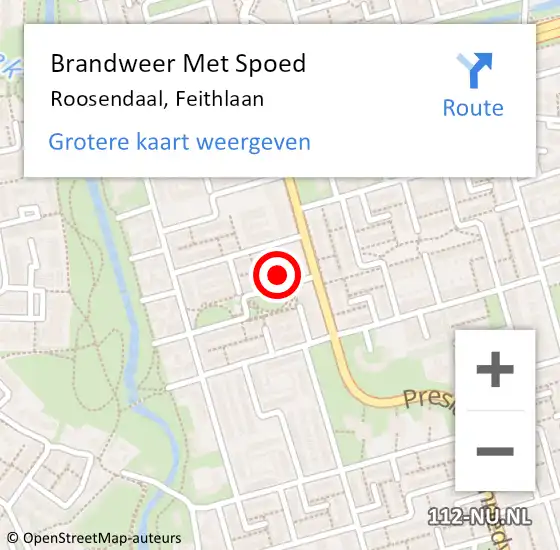 Locatie op kaart van de 112 melding: Brandweer Met Spoed Naar Roosendaal, Feithlaan op 8 oktober 2023 14:16