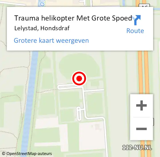 Locatie op kaart van de 112 melding: Trauma helikopter Met Grote Spoed Naar Lelystad, Hondsdraf op 8 oktober 2023 14:45