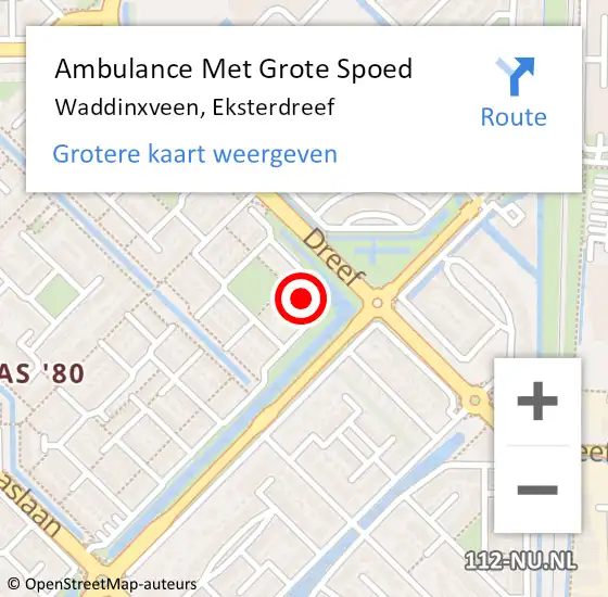 Locatie op kaart van de 112 melding: Ambulance Met Grote Spoed Naar Waddinxveen, Eksterdreef op 8 oktober 2023 14:58