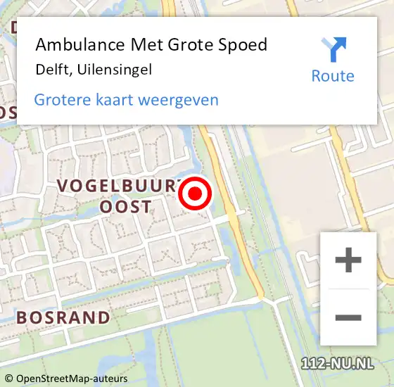 Locatie op kaart van de 112 melding: Ambulance Met Grote Spoed Naar Delft, Uilensingel op 8 oktober 2023 15:33