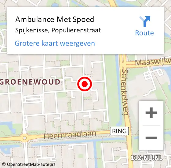 Locatie op kaart van de 112 melding: Ambulance Met Spoed Naar Spijkenisse, Populierenstraat op 8 oktober 2023 16:26