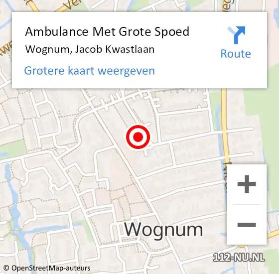 Locatie op kaart van de 112 melding: Ambulance Met Grote Spoed Naar Wognum, Jacob Kwastlaan op 8 oktober 2023 16:34