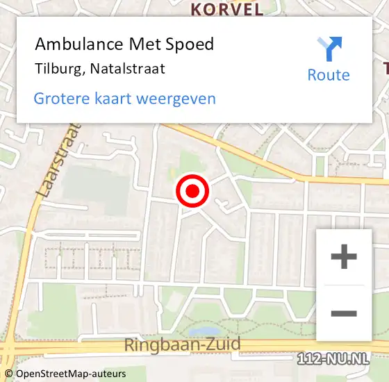 Locatie op kaart van de 112 melding: Ambulance Met Spoed Naar Tilburg, Natalstraat op 10 september 2014 22:25