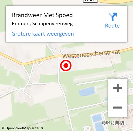 Locatie op kaart van de 112 melding: Brandweer Met Spoed Naar Emmen, Schapenveenweg op 8 oktober 2023 17:21