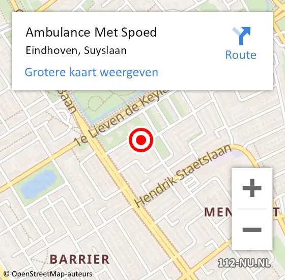 Locatie op kaart van de 112 melding: Ambulance Met Spoed Naar Eindhoven, Suyslaan op 10 september 2014 22:33