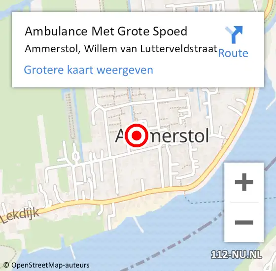 Locatie op kaart van de 112 melding: Ambulance Met Grote Spoed Naar Ammerstol, Willem van Lutterveldstraat op 8 oktober 2023 17:51