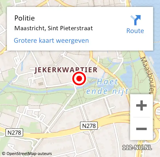 Locatie op kaart van de 112 melding: Politie Maastricht, Sint Pieterstraat op 8 oktober 2023 17:54