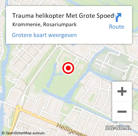 Locatie op kaart van de 112 melding: Trauma helikopter Met Grote Spoed Naar Krommenie, Rosariumpark op 8 oktober 2023 18:00