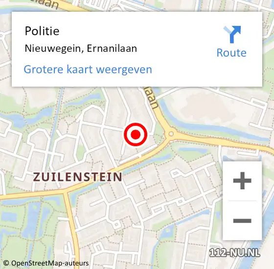 Locatie op kaart van de 112 melding: Politie Nieuwegein, Ernanilaan op 8 oktober 2023 18:36