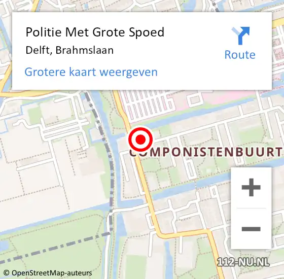 Locatie op kaart van de 112 melding: Politie Met Grote Spoed Naar Delft, Brahmslaan op 8 oktober 2023 18:36