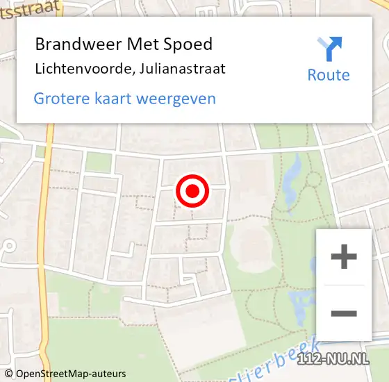 Locatie op kaart van de 112 melding: Brandweer Met Spoed Naar Lichtenvoorde, Julianastraat op 8 oktober 2023 18:46