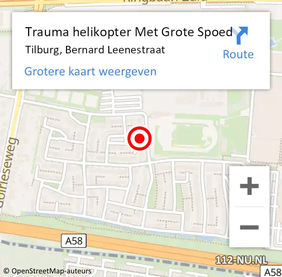 Locatie op kaart van de 112 melding: Trauma helikopter Met Grote Spoed Naar Tilburg, Bernard Leenestraat op 8 oktober 2023 18:50