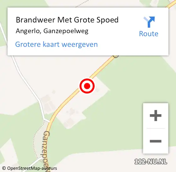 Locatie op kaart van de 112 melding: Brandweer Met Grote Spoed Naar Angerlo, Ganzepoelweg op 8 oktober 2023 18:54