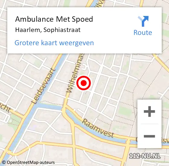 Locatie op kaart van de 112 melding: Ambulance Met Spoed Naar Haarlem, Sophiastraat op 8 oktober 2023 18:58