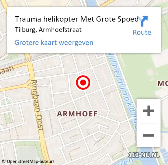 Locatie op kaart van de 112 melding: Trauma helikopter Met Grote Spoed Naar Tilburg, Armhoefstraat op 8 oktober 2023 18:59