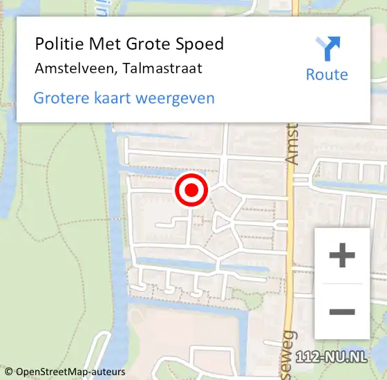 Locatie op kaart van de 112 melding: Politie Met Grote Spoed Naar Amstelveen, Talmastraat op 8 oktober 2023 19:20