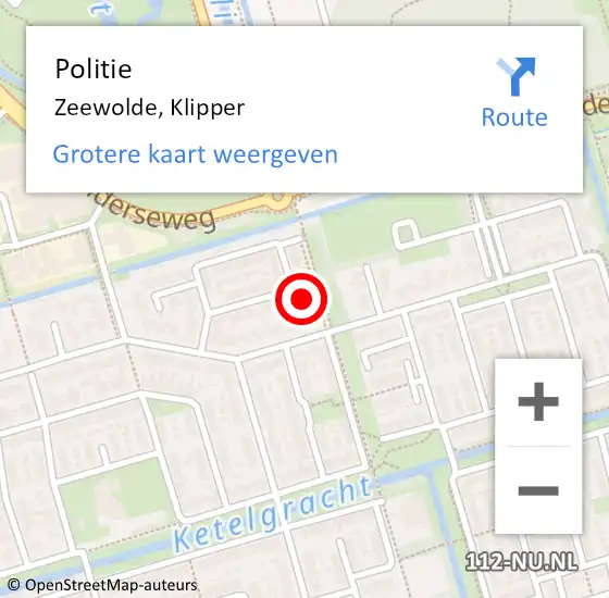 Locatie op kaart van de 112 melding: Politie Zeewolde, Klipper op 8 oktober 2023 19:30