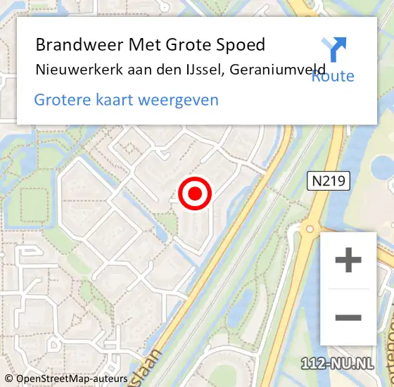 Locatie op kaart van de 112 melding: Brandweer Met Grote Spoed Naar Nieuwerkerk aan den IJssel, Geraniumveld op 8 oktober 2023 19:41