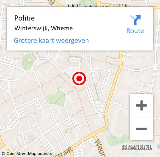 Locatie op kaart van de 112 melding: Politie Winterswijk, Wheme op 8 oktober 2023 19:50