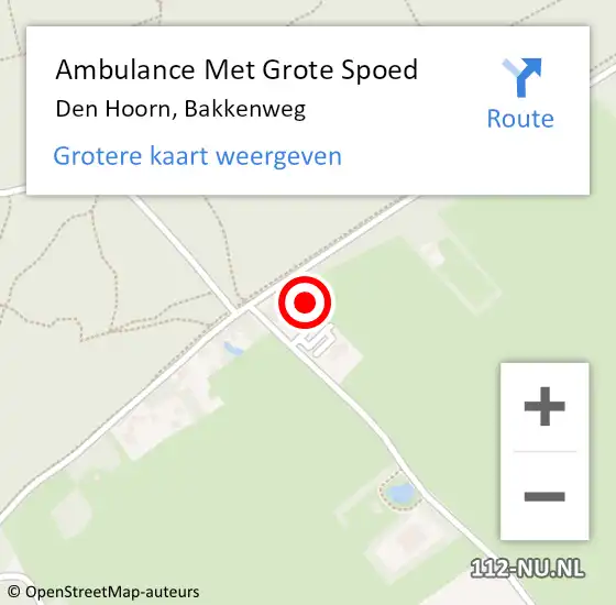 Locatie op kaart van de 112 melding: Ambulance Met Grote Spoed Naar Den Hoorn, Bakkenweg op 8 oktober 2023 19:55