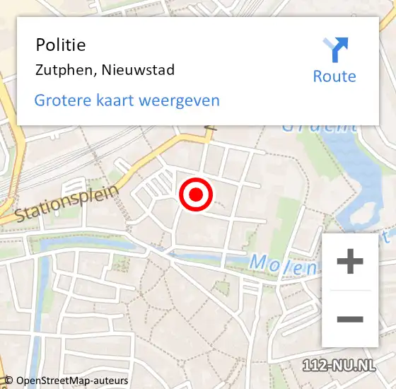 Locatie op kaart van de 112 melding: Politie Zutphen, Nieuwstad op 8 oktober 2023 20:11