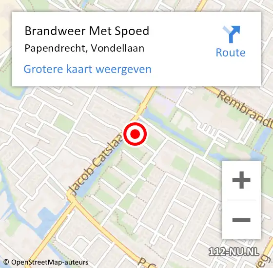 Locatie op kaart van de 112 melding: Brandweer Met Spoed Naar Papendrecht, Vondellaan op 8 oktober 2023 20:32