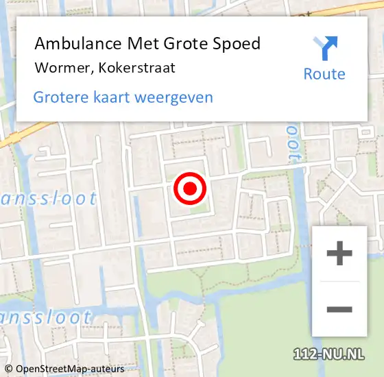 Locatie op kaart van de 112 melding: Ambulance Met Grote Spoed Naar Wormer, Kokerstraat op 8 oktober 2023 20:40