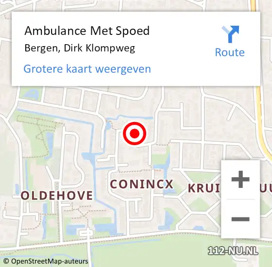 Locatie op kaart van de 112 melding: Ambulance Met Spoed Naar Bergen, Dirk Klompweg op 8 oktober 2023 20:40